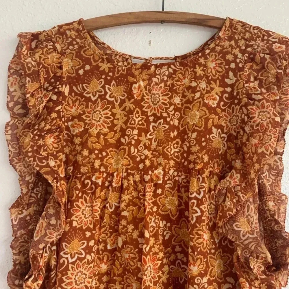 🩵SUNDRY Sienna Flutter Sleeve Blouse Size Boho Prairie Cottagecore Large - Picture 9 of 13